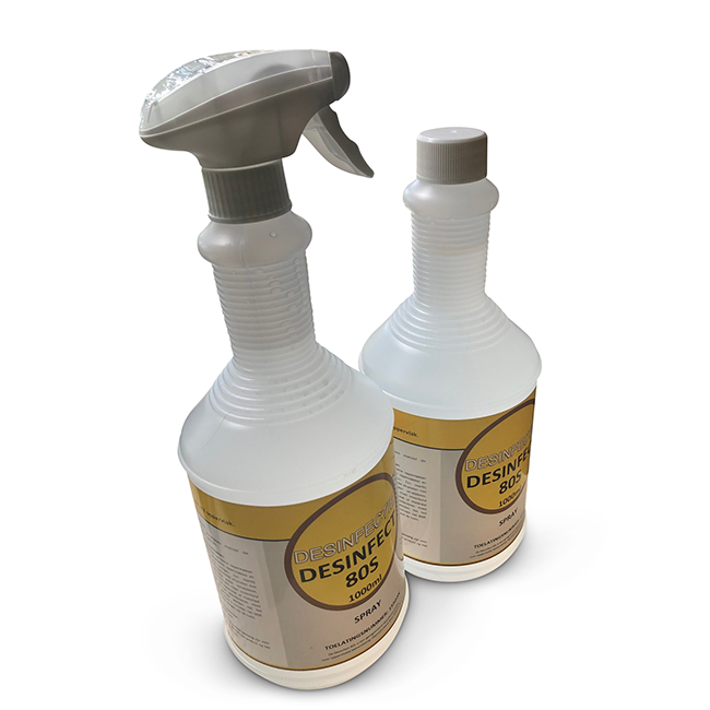 Desinfectiespray | set 2 flacons á 1 liter | Met 70% Alcohol | Met toelatingsnummer